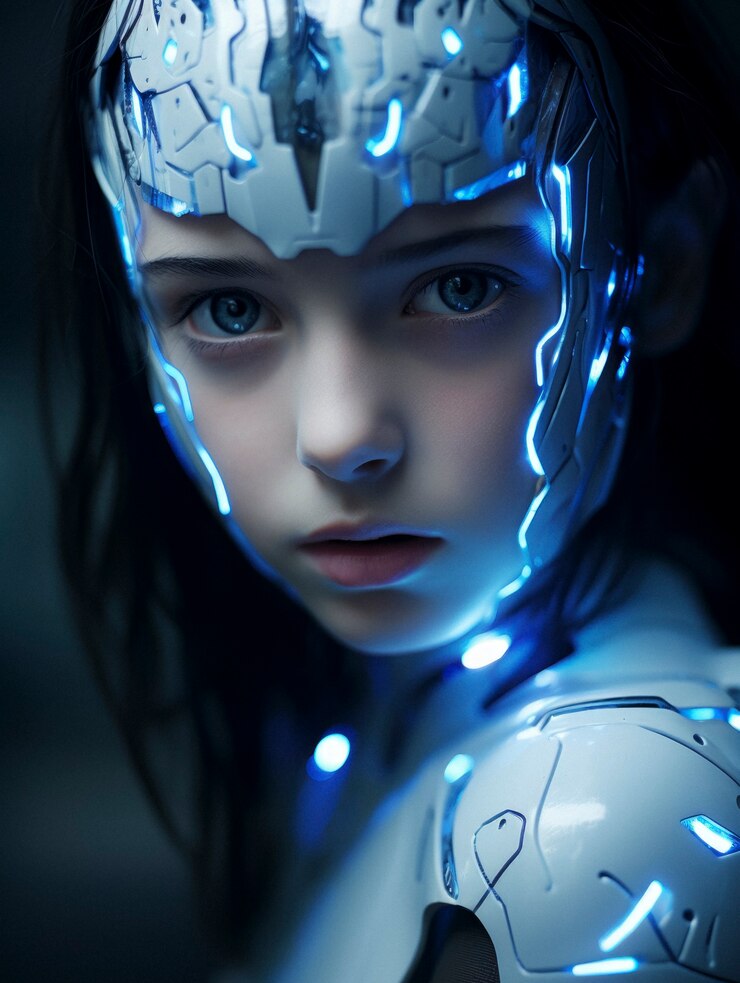 Foto gratuito retrato futurista de una joven con alta tecnología