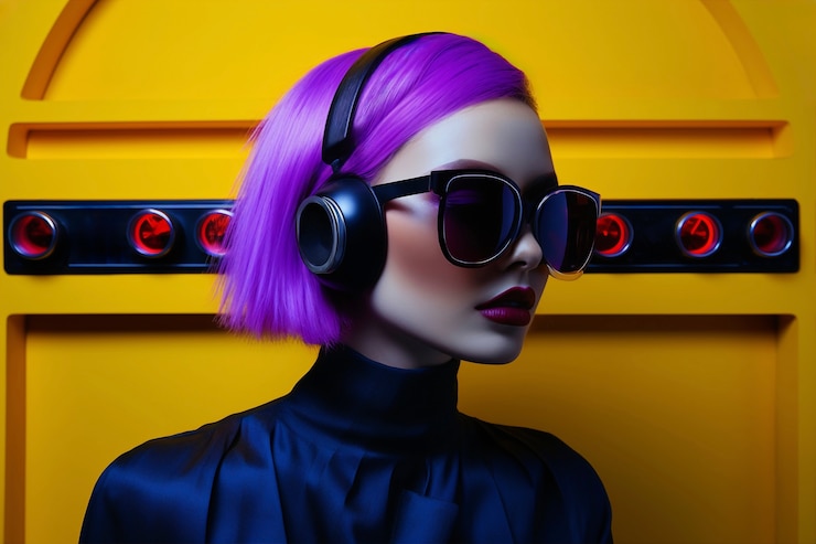 Foto gratuito retrato futurista de una mujer de mediana altura