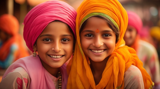 Foto gratuita retrato de la gente india celebrando el festival de baisakhi