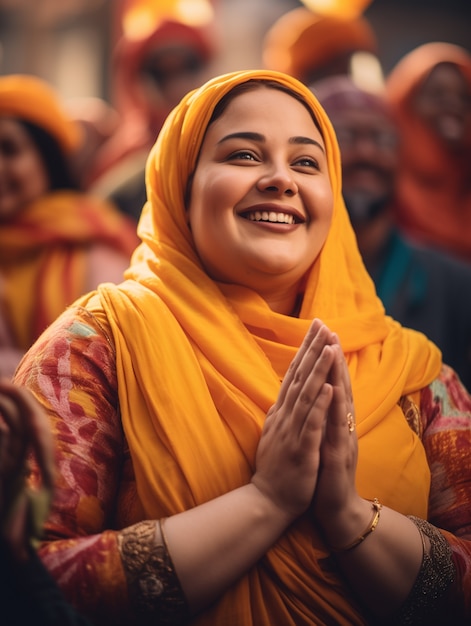 Foto gratuita retrato de la gente india celebrando el festival de baisakhi