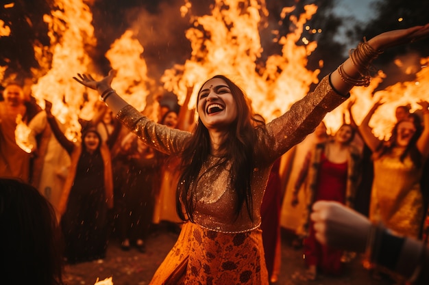 Foto gratuita retrato de la gente india celebrando el festival de baisakhi