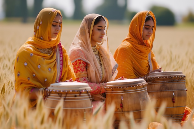 Foto gratuita retrato de la gente india celebrando el festival de baisakhi