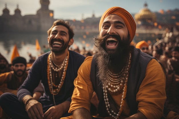 Foto gratuita retrato de la gente india celebrando el festival de baisakhi