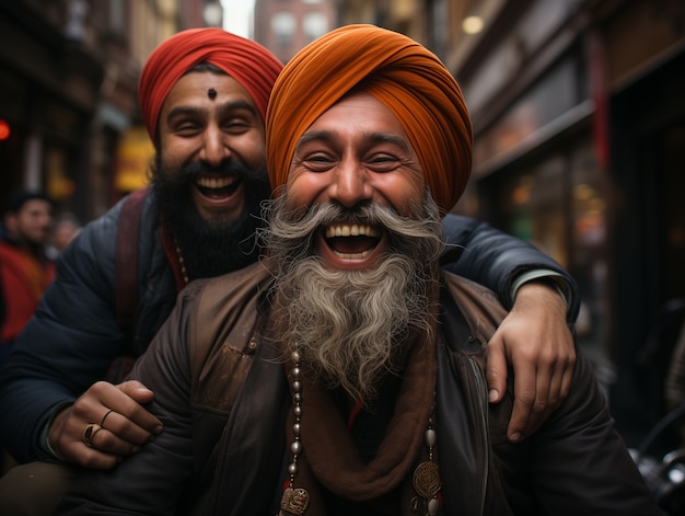 Foto gratuita retrato de la gente india celebrando el festival de baisakhi