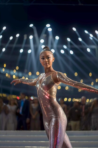 Retrato de gimnasta asiática preparándose para la competición