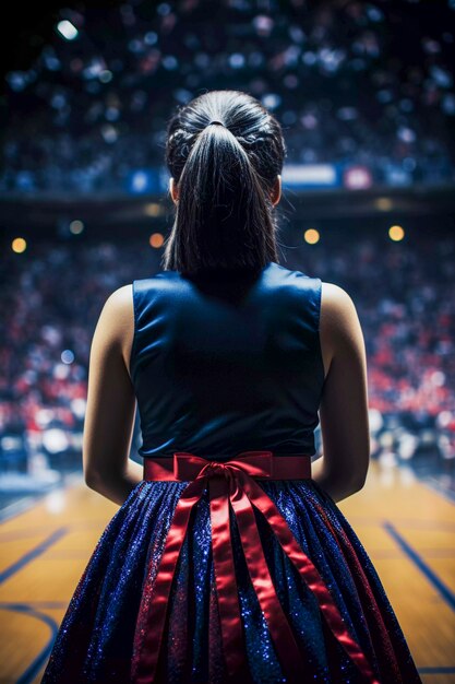 Retrato de gimnasta asiática preparándose para la competición