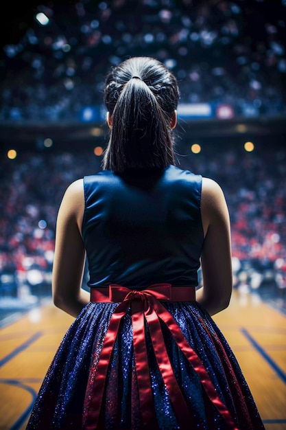 Retrato de gimnasta asiática preparándose para la competición