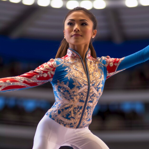 Retrato de gimnasta asiática preparándose para la competición