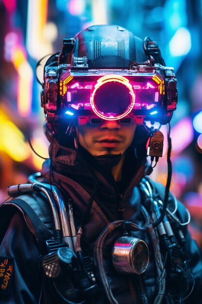 Retrato de guerrero de hombre cyberpunk