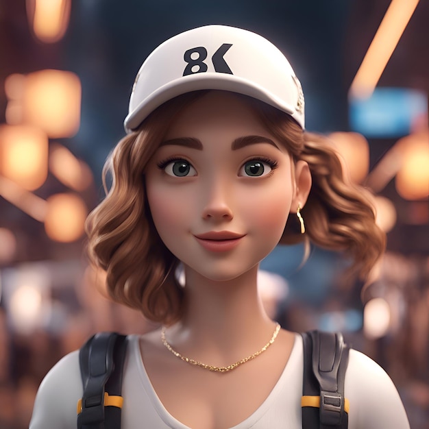 Foto gratuita retrato de una hermosa chica con una gorra blanca renderizado en 3d