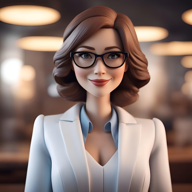 Retrato de una hermosa mujer con gafas renderizado en 3D