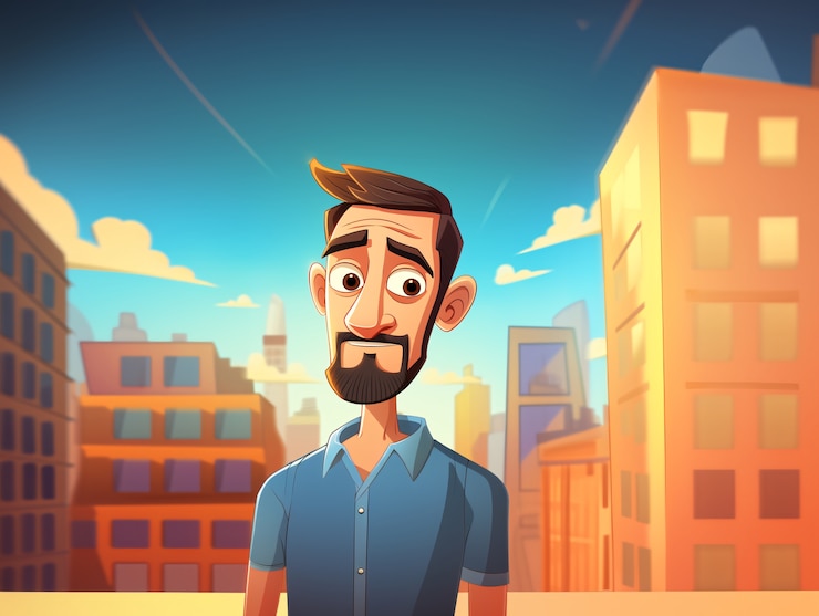 Foto gratuito retrato de un hombre al estilo de dibujos animados
