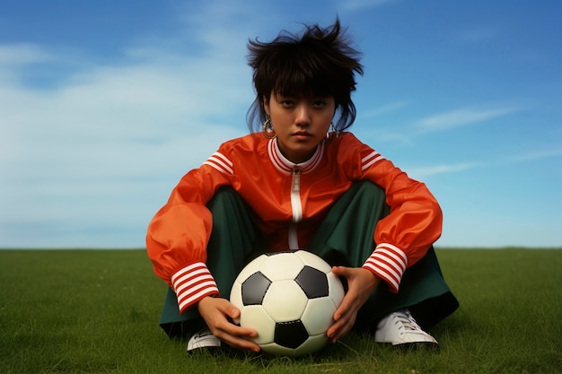 Foto gratuita retrato de hombre con balón de fútbol