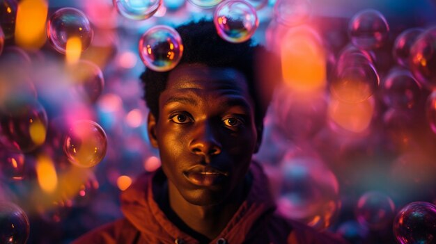 Retrato de un hombre con burbuja transparente