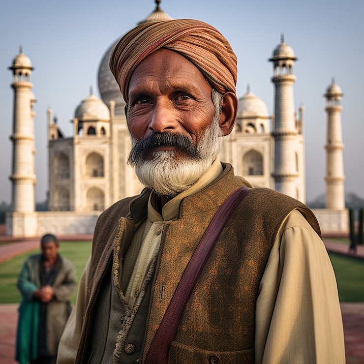 Foto gratuito retrato del hombre cerca del taj mahal