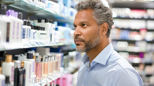 Retrato de un hombre comprando y comprando bienes de consumo