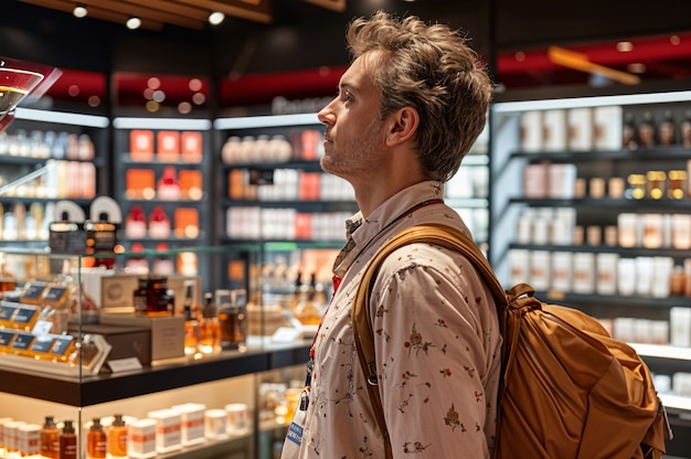Retrato de un hombre comprando y comprando bienes de consumo