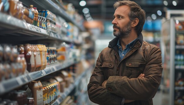 Retrato de un hombre comprando y comprando bienes de consumo