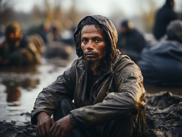 Foto gratuita retrato del hombre durante la crisis migratoria