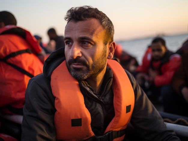 Foto gratuita retrato del hombre durante la crisis migratoria