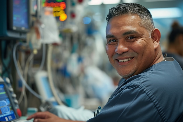 Foto gratuita retrato de un hombre ejerciendo su profesión para celebrar el día internacional del trabajo