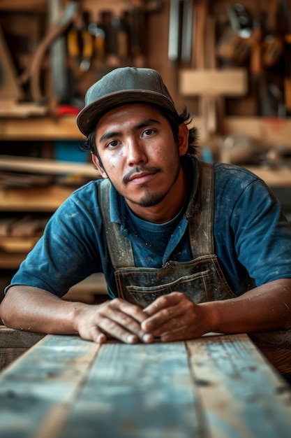 Retrato de un hombre ejerciendo su profesión para celebrar el Día Internacional del Trabajo