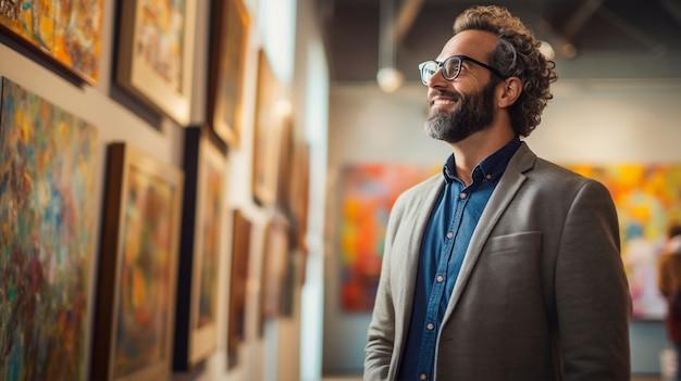 Retrato de un hombre guapo en un museo