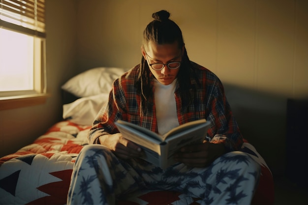 Retrato de un hombre indígena con un libro