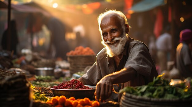 Retrato del hombre indio en el bazar