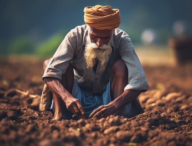 Retrato del hombre indio en el campo