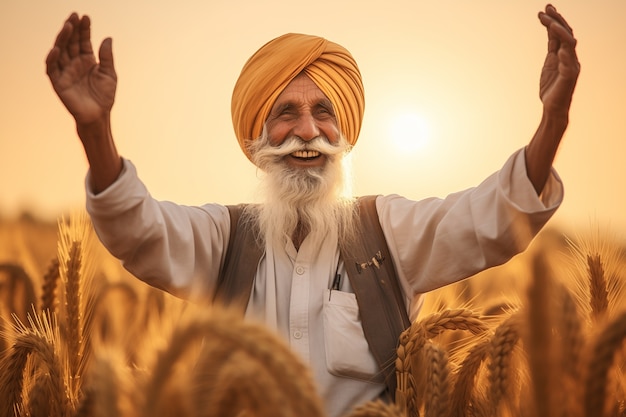 Retrato de un hombre indio celebrando el festival de Baisakhi