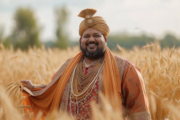 Retrato de un hombre indio celebrando el festival de Baisakhi