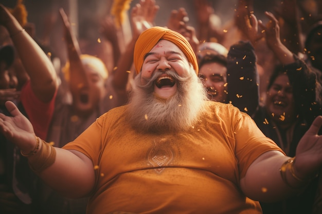 Retrato de un hombre indio celebrando el festival de Baisakhi