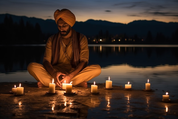 Foto gratuita retrato de un hombre indio celebrando el festival de baisakhi