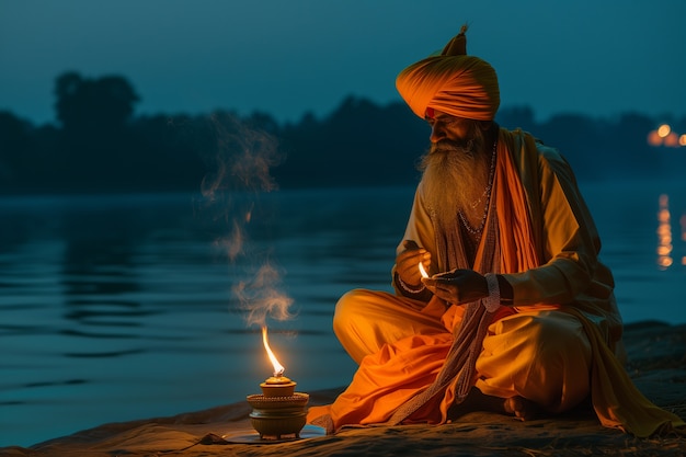 Foto gratuita retrato de un hombre indio celebrando el festival de baisakhi