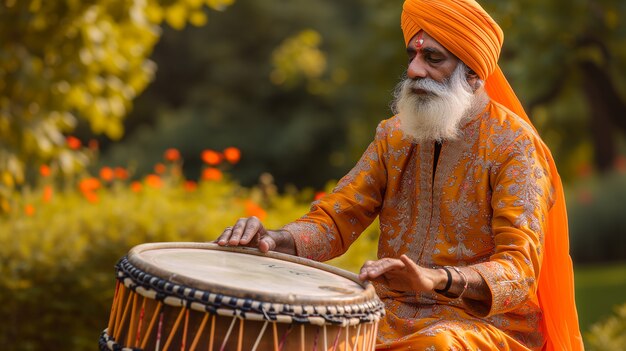 Retrato de un hombre indio celebrando el festival de Baisakhi