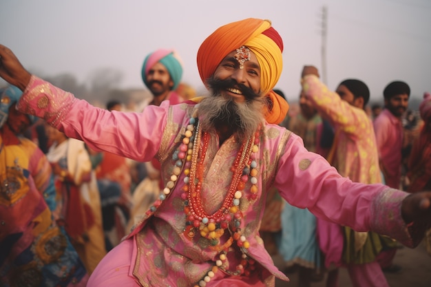 Foto gratuita retrato de un hombre indio celebrando el festival de baisakhi