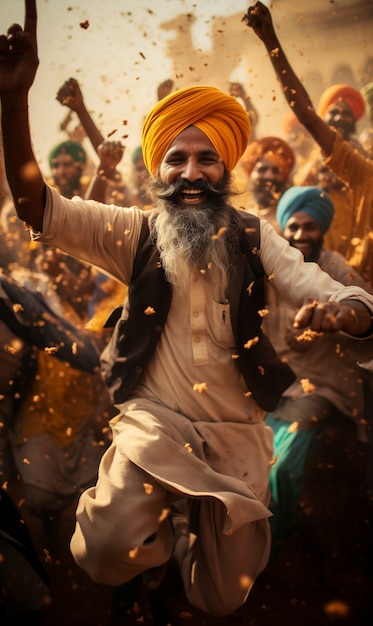 Retrato de un hombre indio celebrando el festival de Baisakhi