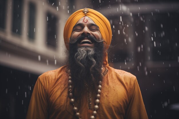 Retrato de un hombre indio celebrando el festival de Baisakhi
