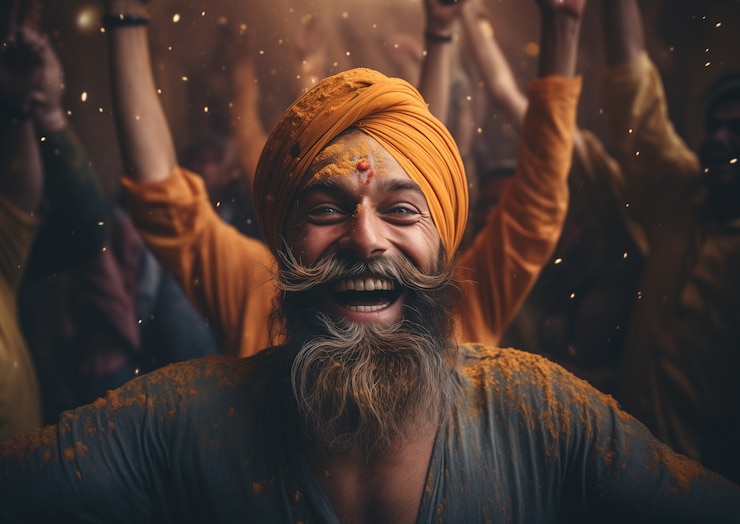 Foto gratuito retrato de un hombre indio celebrando el festival de baisakhi
