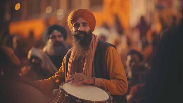 Retrato de un hombre indio celebrando el festival de Baisakhi