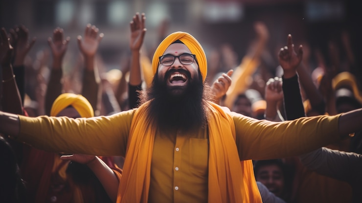 Foto gratuito retrato de un hombre indio celebrando el festival de baisakhi