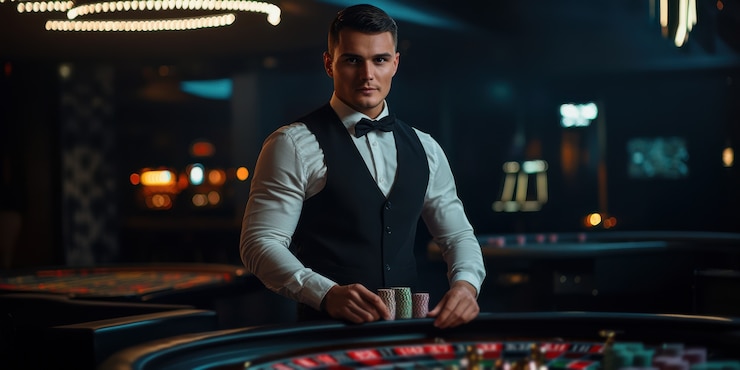 Foto gratuito retrato de un hombre jugando al póquer en un casino