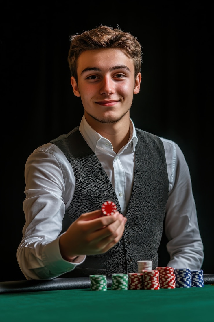 Foto gratuito retrato de un hombre jugando al póquer en un casino