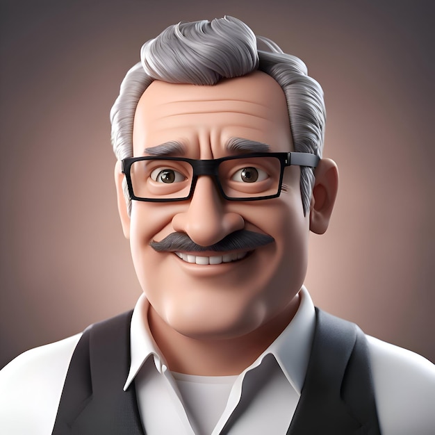 Foto gratuita retrato de un hombre mayor con bigote y gafas renderizado en 3d