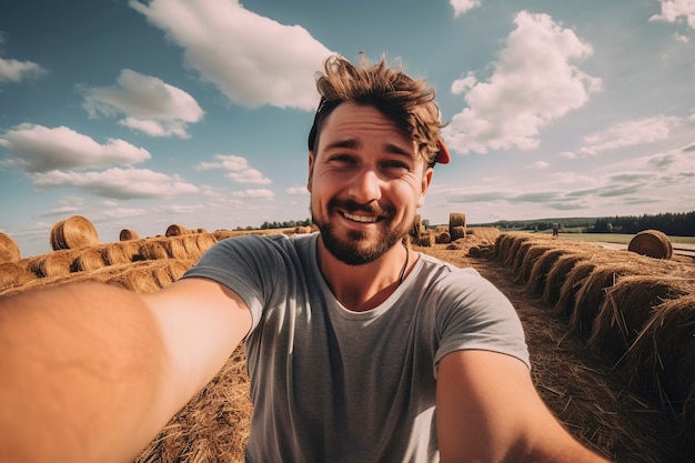 Retrato de un hombre milenario que vive en el campo después de mudarse de la ciudad