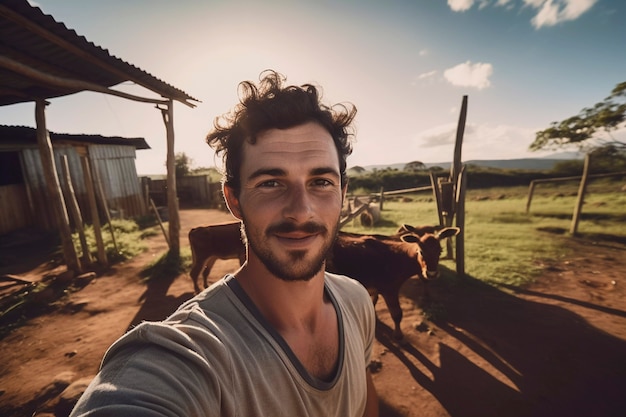 Retrato de un hombre milenario que vive en el campo después de mudarse de la ciudad