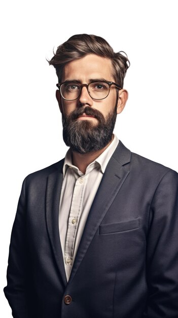 Retrato de un hombre de negocios con barba sobre un fondo blanco neutro, marco vertical, generado AIv