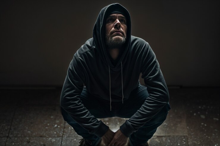 Foto gratuito retrato de un hombre que muestra fuertes sentimientos por la conciencia de la salud mental