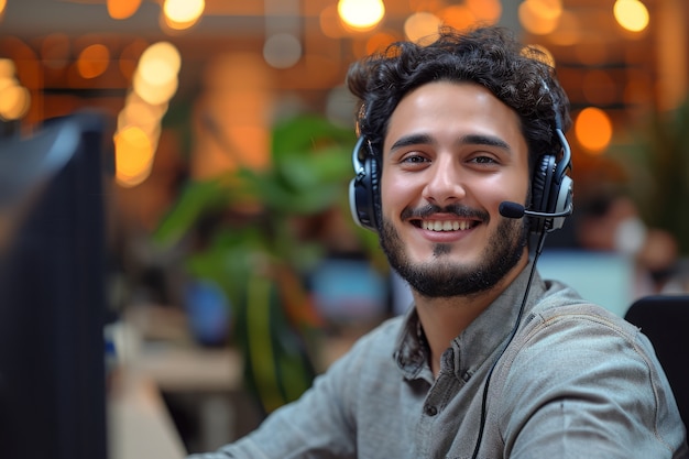 Foto gratuita retrato de un hombre que trabaja como telemarketer